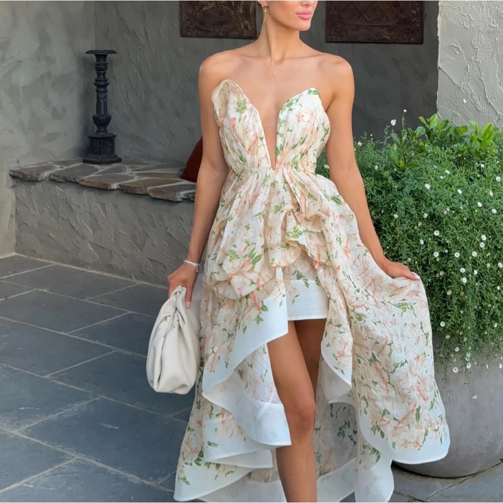 ZIMMERMANN Luminosity Picnic Shirred Floral-Print Linen & Silk Gown